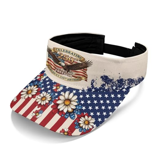 Yzaoxia Sun Visor for Women Men UV Protection Packable Lightweight Baseball Cap Beach Camping Travel Wide Brim Sun Hat - color: 250th Freedom Patriotic