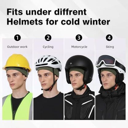 2 Pack Thermal Skull Caps for Men Women Wind-Resistant Fleece Beanie Hats Cold Weather Helmet Liners for Cycling - color: Black+green
