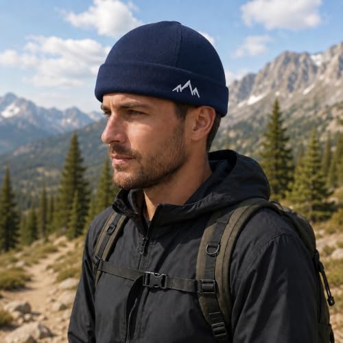 Outdoor Brimless Hat for Men Women, Adjustable Rolled Cuff Skull Cap - color: 2#navy Blue