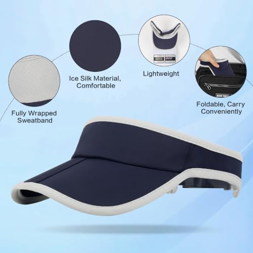 Sun Visor Caps Foldable Brim Adjustable Visor Hats for Women Men - color: Navy Blue