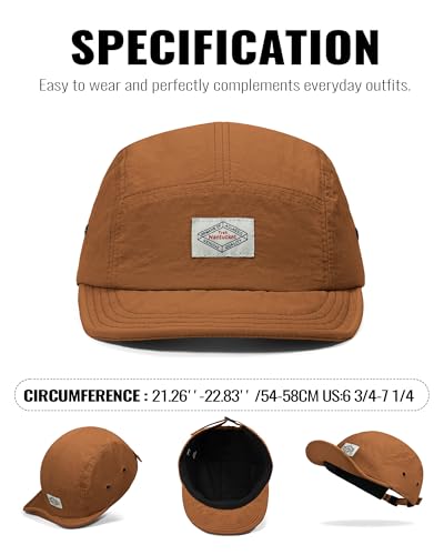 Croogo Short Brim Hat for Men Nylon Quick-Dry 5 Panel Running Baseball Cap - color: Caramel