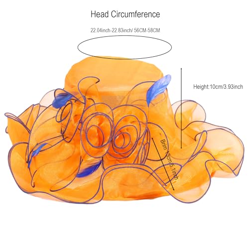 Women Oganza Sun Hat Church Wide Brim Wedding Formal Fascinator Hat - color: Orange