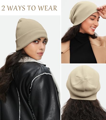 100% Cotton Beanie for Women Men Soft Knit Beanies Warm Winter Hat - color: Sandy Beige
