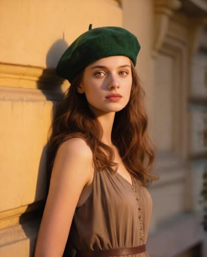 Wool French Beret Hats for Women Classic Winter Beanie Cap - color: Forest Green