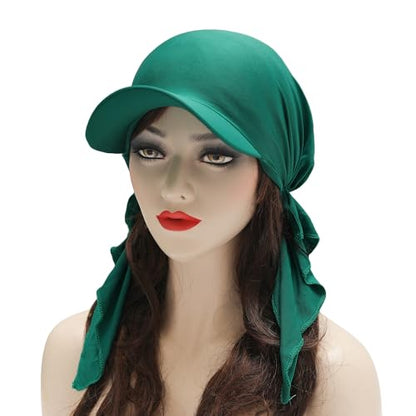 ZLYC Chemo Headwear for Women Brim Visor Head Scarf Pre Tied Headwraps Lightweight Skull Cap - color: Solid Green