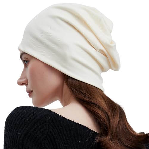 Slouchy Beanie for Women Men Thin Knit Winter Hat 93% Cotton Beanies - color: Beige