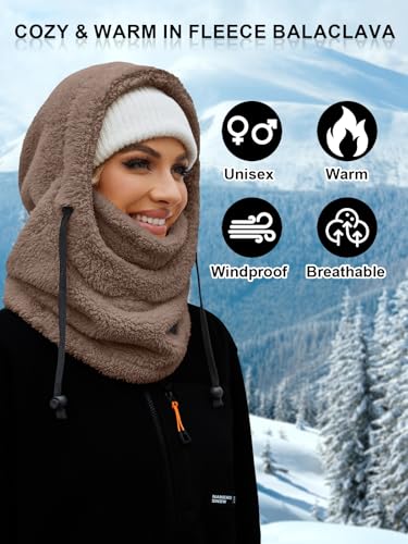 Balaclava Fleece Ski Mask Winter Face Masks Windproof Hooded Scarf - color: Coffee