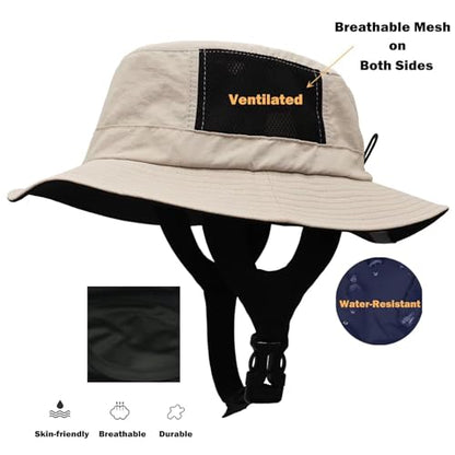 Mens Womens Surf Bucket Hat Waterproof UPF50+ Foldable Beach Sun Hats - color: Khaki