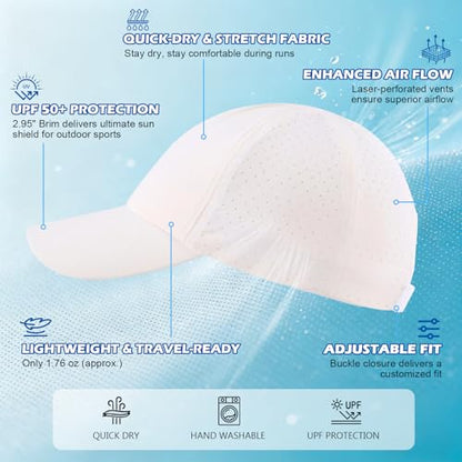 Connectyle Quick Dry Performance Run Hat for Men Women Lightweight Adjustable Sports Cap UPF 50+ Sun Protection Baseball Cap - color: White