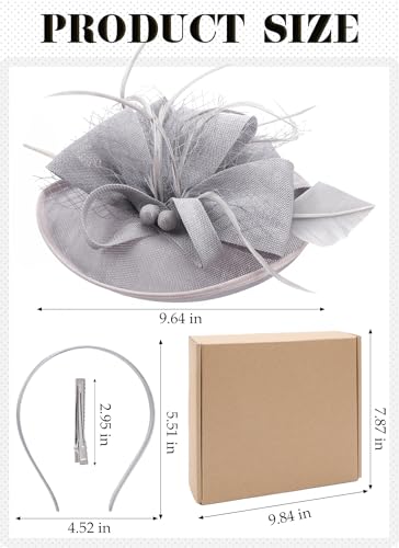 Zinniday Kentucky Fascinators Hats for Women - Vintage Tea Party Outfit Headband Church Derby Hat for Women (9.64x7.87inch) - color: Grey