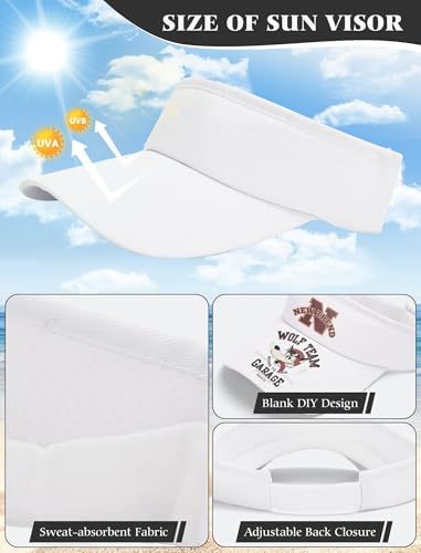 12 Pack Sun Visor Hats Softball Adjustable Cap Sun Protection for Women Men - color: White