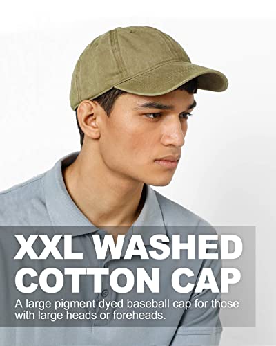 Zylioo XXL Baseball Cap for Big Heads Men Women, Washed Denim Dad Hat - color: Khaki, size: Large