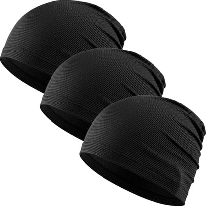 WTACTFUL 3-Pack Breathable Cooling Skull Cap for Men Women Thin Beanie - color: Black+black+black