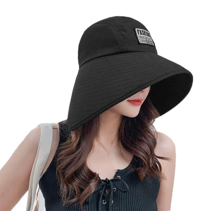 Women Floppy Sun Beach Hat Packable Wide Brim Bucket Hat UPF 50+ UV Protection Travel Beach Cap - color: Black