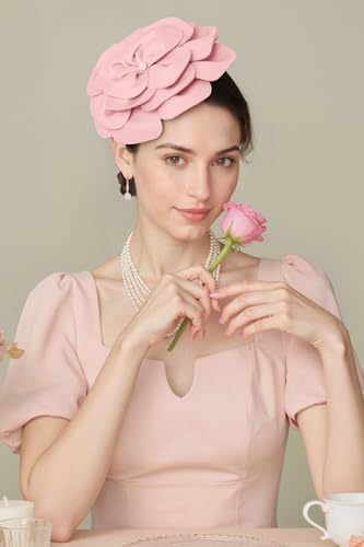 BABEYOND Fascinators Hats for Women Layered Flower Tea Party Derby Hats - color: Nude Pink