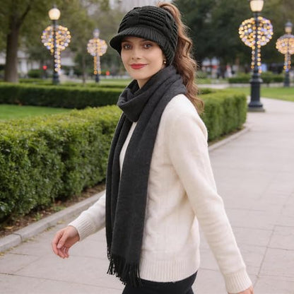 Women's BeanieTail Warm Knit Hat Messy High Bun Ponytail Visor Beanie Cap - color: B340-grey, size: Medium