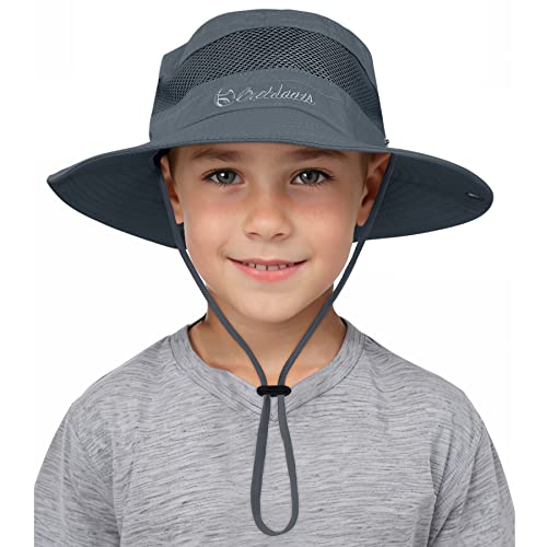 Century Star Outdoor Kids Sun Hat UPF 50+ Quick Dry Adjustable Bucket Hat Windproof Waterproof Beach Fishing Safari Hat - color: Dark Grey