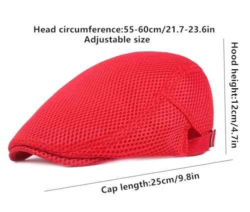 DIYDECAL Mens Breathable Mesh Summer Hat Adjustable Newsboy Beret Ivy Cap Cabbie Flat Cap - color: Red