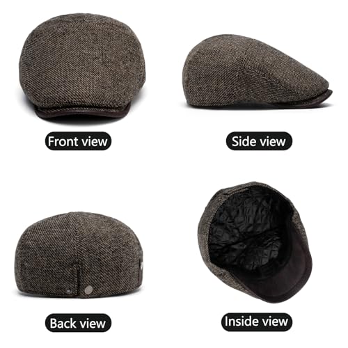 meioro Mens Wool Blend Tweed Newsboy Flat Cap Gatsby Irish Cabbie Ivy Cap Adjustable Newsboy Hat Warm Fleece Winter Hats - color: Light Khaki