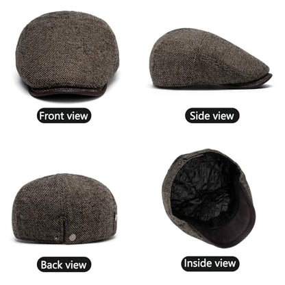 meioro Mens Wool Blend Tweed Newsboy Flat Cap Gatsby Irish Cabbie Ivy Cap Adjustable Newsboy Hat Warm Fleece Winter Hats - color: Light Khaki