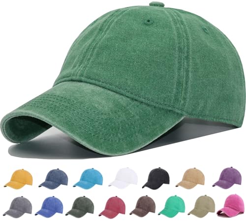 Vintage Washed Cotton Plain Baseball Caps Adjustable Unstructured Blank Casual Dad Ball Hats for Men Women, M/L/XL/XXL - color: Kelly, size: Medium-Large