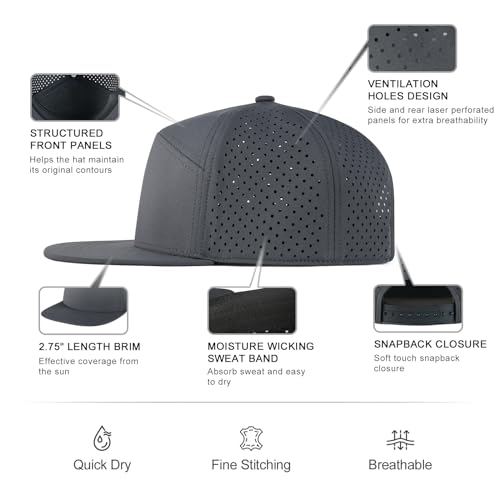 FEINION Men Laser Mesh Flat Brim Snapback Baseball Cap - color: Dark Grey