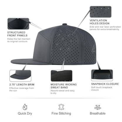 FEINION Men Laser Mesh Flat Brim Snapback Baseball Cap - color: Dark Grey