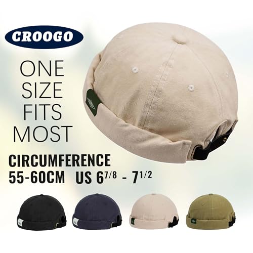 Croogo Cotton Brimless Hat for Men Rolled Cuff Docker Cap Casual Worker Hat - color: M-ct84-khaki