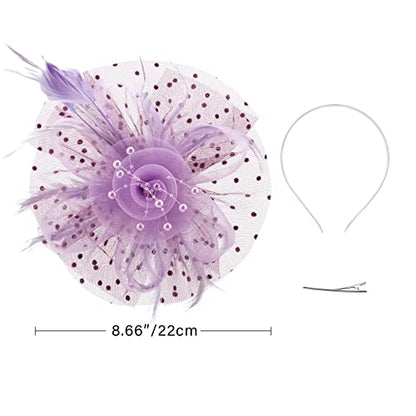 AQOKKA Women Fascinators Hats Flower Fascinators with Headband and Clip Tea Party Headwear for Women and Girls - color: 1 Pc 7" Diameter / Light Purple