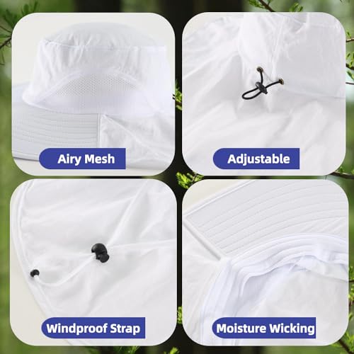 Home Prefer Outdoor UPF50+ Sun Hat Wide Brim Mesh Fishing Hat with Neck Flap - color: White