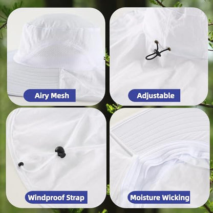 Home Prefer Outdoor UPF50+ Sun Hat Wide Brim Mesh Fishing Hat with Neck Flap - color: White