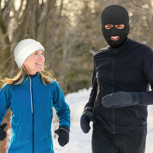 2pcs 3 Hole Winter Knitted Mask, Full Face Cover Ski Scarf Mask Warm Balaclava for Adult Skiing, Motorcycle,Wind Protection - color: Pink+rose