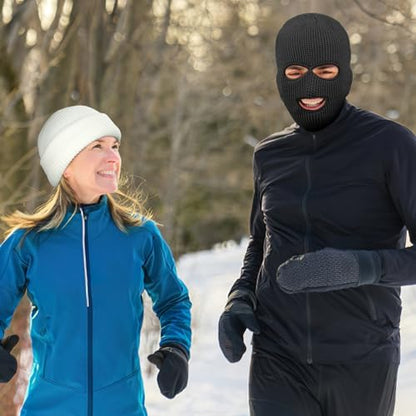 2pcs 3 Hole Winter Knitted Mask, Full Face Cover Ski Scarf Mask Warm Balaclava for Adult Skiing, Motorcycle,Wind Protection - color: Black+black