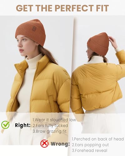 Fleece Lined Winter Beanie for Men Women Warm Windproof Beanies Hats Thick Knit Winter Hat for Cold Weather - color: Caramel
