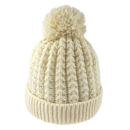 Humble Hilo Knit Hats Beanies for Women Winter Pom Beanie Men or Women Beanies Cable Knit Beanie - color: Cream Pom Pom