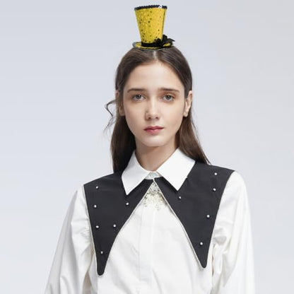 WLBON Halloween Mini Top Hat Headband 1920s Bow Sequins Hair Hoops Bands Fascinator Headpiece Hairband Women Christmas Holiday Festival Parade Cosplay Dress Up Birthday Tea Party Accessories Golden - color: Golden Tone