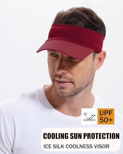 Cooling Sun Stretchy Visor Hat for Men Women,Soft Headband Visors - color: 1-wine Red