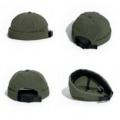 XYIYI Men Quick Dry Docker Cap Breathable Brimless Cap Rolled Cuff Retro Sailor Beanie Hat - color: Army Green2