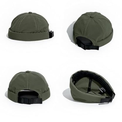 XYIYI Men Quick Dry Docker Cap Breathable Brimless Cap Rolled Cuff Retro Sailor Beanie Hat - color: Army Green2