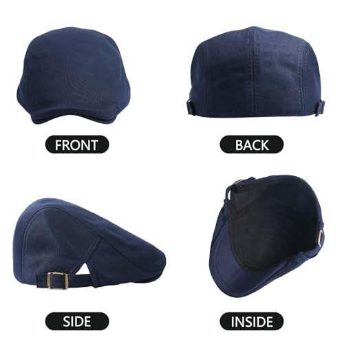 meioro Mens Cotton Newsboy Hat Adjustable Soft Fit Flat Cap for Men - color: Navy