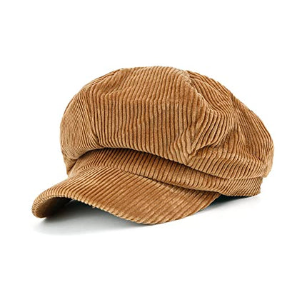 ililily Washed Cotton Newsboy Cabbie Cap Corduroy Duck Bill Flat Hunting Hat - color: Light Brown - New