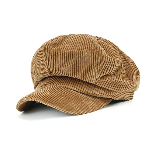ililily Washed Cotton Newsboy Cabbie Cap Corduroy Duck Bill Flat Hunting Hat - color: Light Brown - New