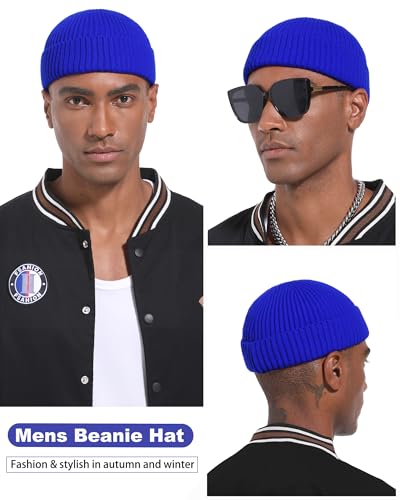 Short Fisherman Beanie for Men Women Wool Knit Cuff Winter Hats - color: 1pcs-blue