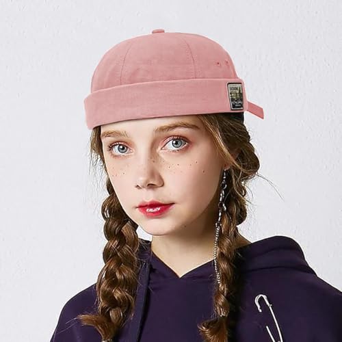 Glamorstar Dome Brimless Hats for Women Men Sailor Docker Beanie Cap Hip Hop Hats - color: Pink D