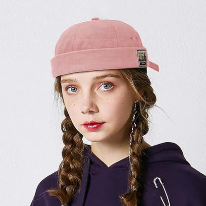 Glamorstar Dome Brimless Hats for Women Men Sailor Docker Beanie Cap Hip Hop Hats - color: Pink D