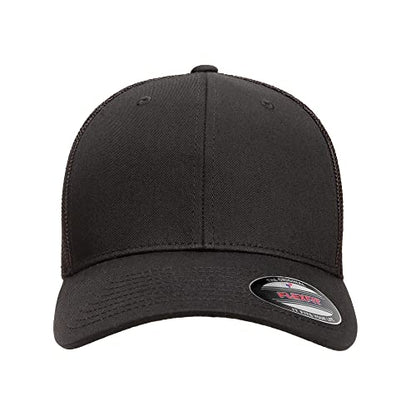 Flexfit 6511 Fitted Mid-Profile Stretchable Mesh Panels Trucker Cap - color: Black, size: Small-Medium