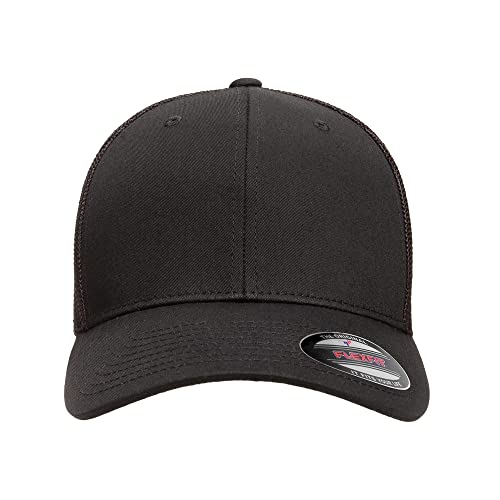 Flexfit 6511 Fitted Mid-Profile Stretchable Mesh Panels Trucker Cap - color: Black, size: Small-Medium