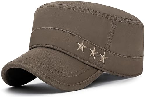 Glamorstar Unisex Cadet Army Caps Military Cap Vintage Flat Top Hats for Men Women - color: Brown G