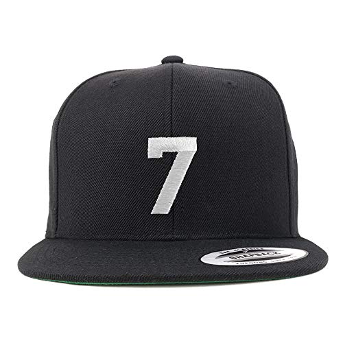 Trendy Apparel Shop Number 7 White Thread Embroidered Flat Bill Snapback Baseball Cap - color: Black
