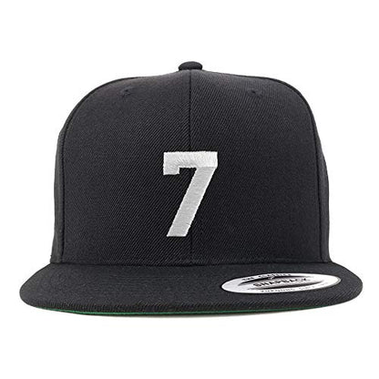 Trendy Apparel Shop Number 7 White Thread Embroidered Flat Bill Snapback Baseball Cap - color: Black